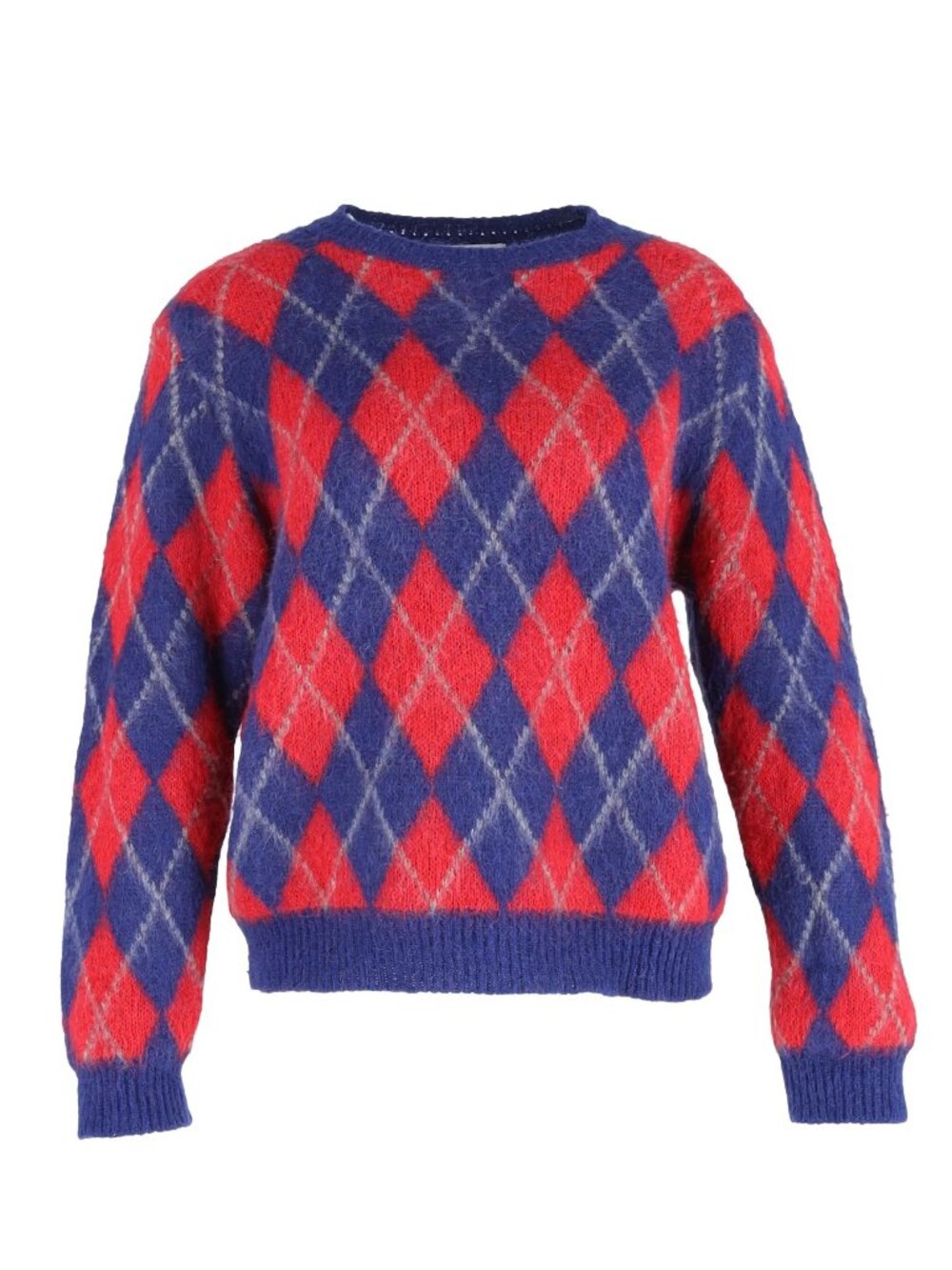 Sandro Jona Argyle Mohair Blend Crew Neck Long Sleeve Sweater Womens 4 Blue Red